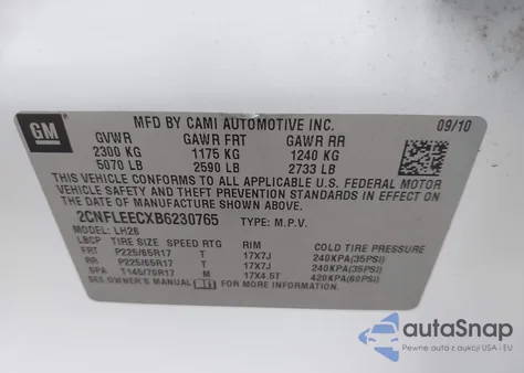 2011 Chevrolet Equinox 1Lt из США, поврежденный, VIN 2CNFLEECXB6230765